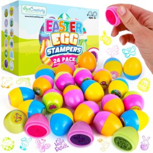 ArtCreativity Easter Egg Stampers – Set of 24 – Self Inking Mini Stamps for Kids Easter Eggs Hunt Game – DIY Easter Classroom Craft Toys with Vibrant Colors – Easter Basket Stuffers and Party Favors