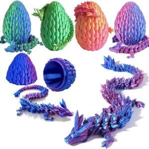 Qxbuhe 12inch 3D Printed Dragon Egg,Mystery Crystal Dragon Fidget Toys,Articulated Dragon,Home Desk Decor Easter Surprise Dinosaur Eggs,Adults Fidget Toys for Autism/ADHD (Laser Purple)