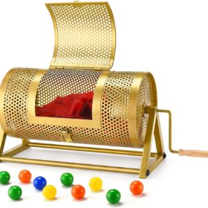 Raffle Drum 15″ x 7″ Holds 3,000 Tickets, Thickened Metal Raffle Ticket Spinner Box with Sealing Tape, Silent Design Raffle Ticket Cage with Wooden Turning Handle & Stable Tripod Stand for Games