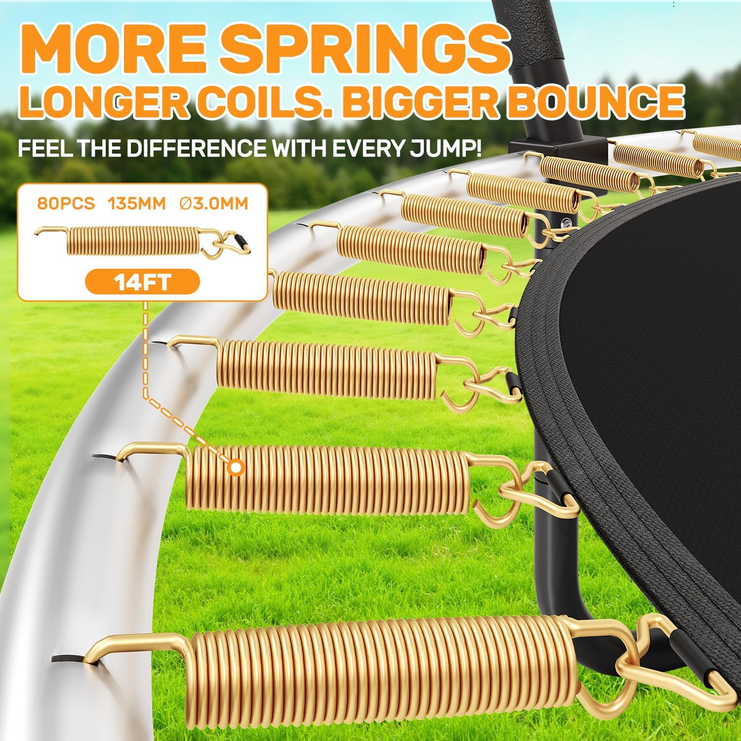 10FT 12FT 14FT 16FTOutdoor Recreational Trampoline with Enclosure Net, Bolt-Free Design Yard Trampoline with Wide Ladder and AntiRust Coating, 2 in 1 Connector for Kids Adults, ASTM Approval - Image 6