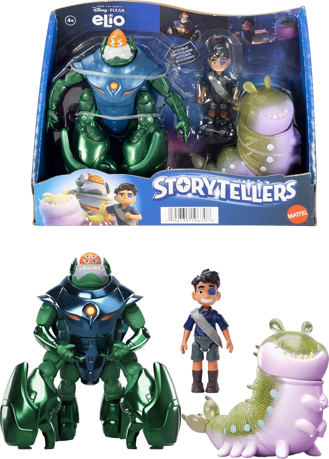 Mattel Disney and Pixar Elio Action Figure Storyteller 3 Pack, Elio, Ambassador Grigon and Glordon Characters, Posable Movie Toys at 4-in Scale