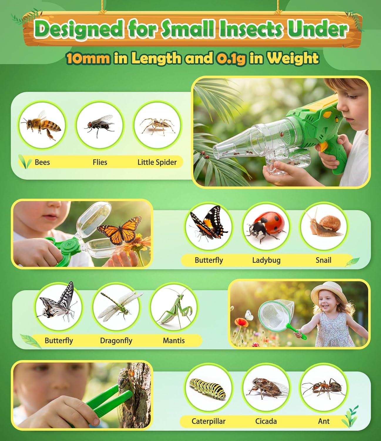 Bug Catcher for Kids 3-12, Bug Vacuum Bugs Catching Release Kit, Magnifying Glass Bug Collector Butterfly Net Bugs Grabber Insect Catcher Tweezers, Boys Outside Explorer Toys Birthday Gift - Image 5
