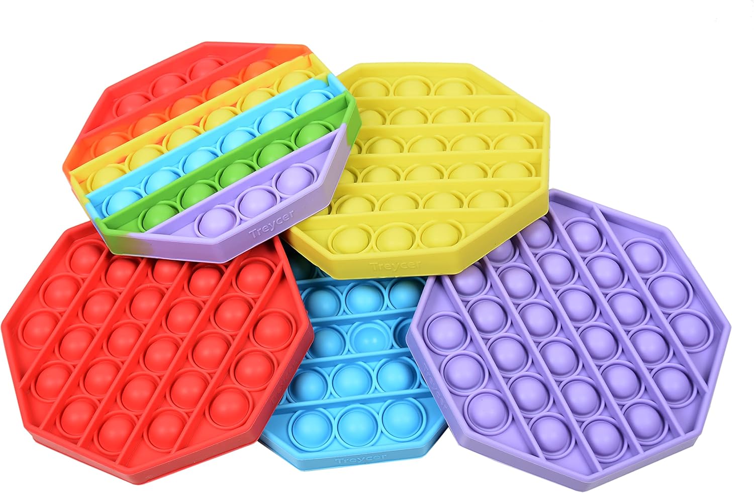 5 Pack Silicone Bubble Sensory Pop Fidget Toy, Office Toys, Anxiety Relief Squeeze Sensory, Autism, ADHD and Special Needs Stress Reliever, 5 Colors Including Rainbow by Treycer - Image 3