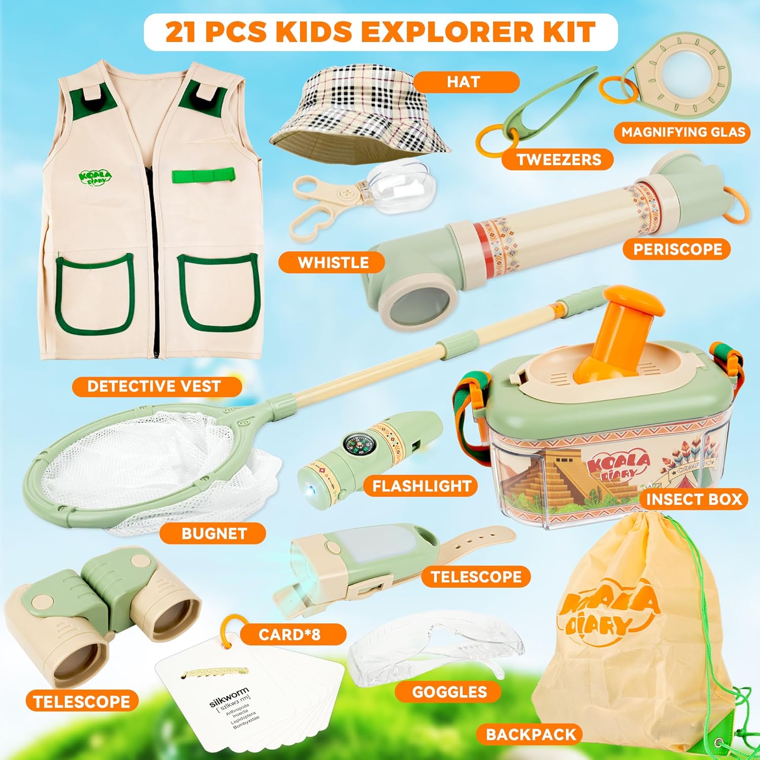 SMILESSKIDDO Kids Explorer Kit, 27 Pcs Outdoor Explorer Kit & Bug Catching Kits - Kid Nature Kits Outdoor Camping Adventure Toys for Kids 3+ Years Old - Image 3