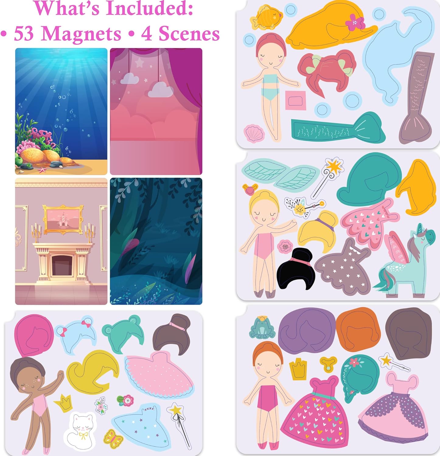 Hapinest Magnetic Dress-Up Dolls for Girls Pretend Play Set, A Fairytale Fantasy Dress Up Toy and Game for Ages 4, 5, 6, and 7 Years Old - Image 3