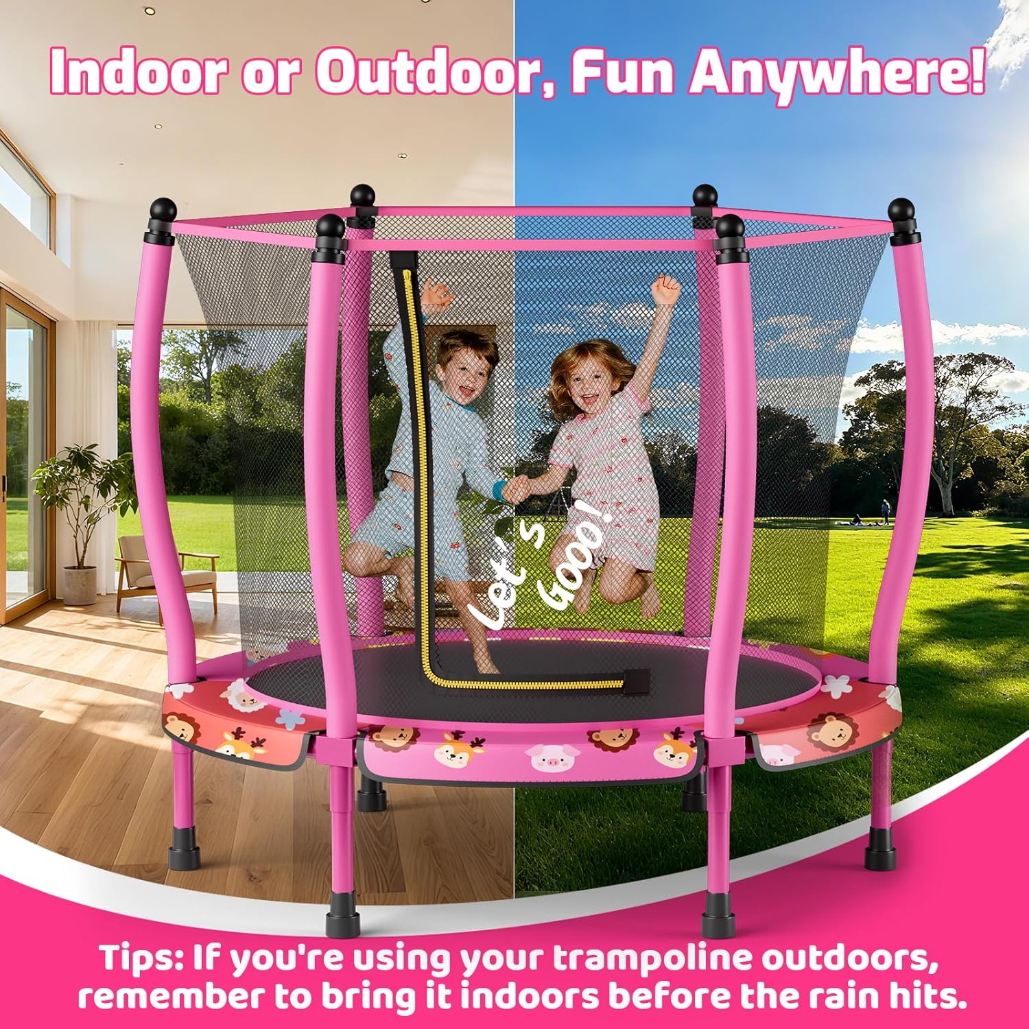 ZCMHAXJ 55" Trampoline for Kids with Curved Poles, 440lbs Capacity Indoor & Outdoor Toddler Trampoline, Gifts for Boys & Girls - Image 5