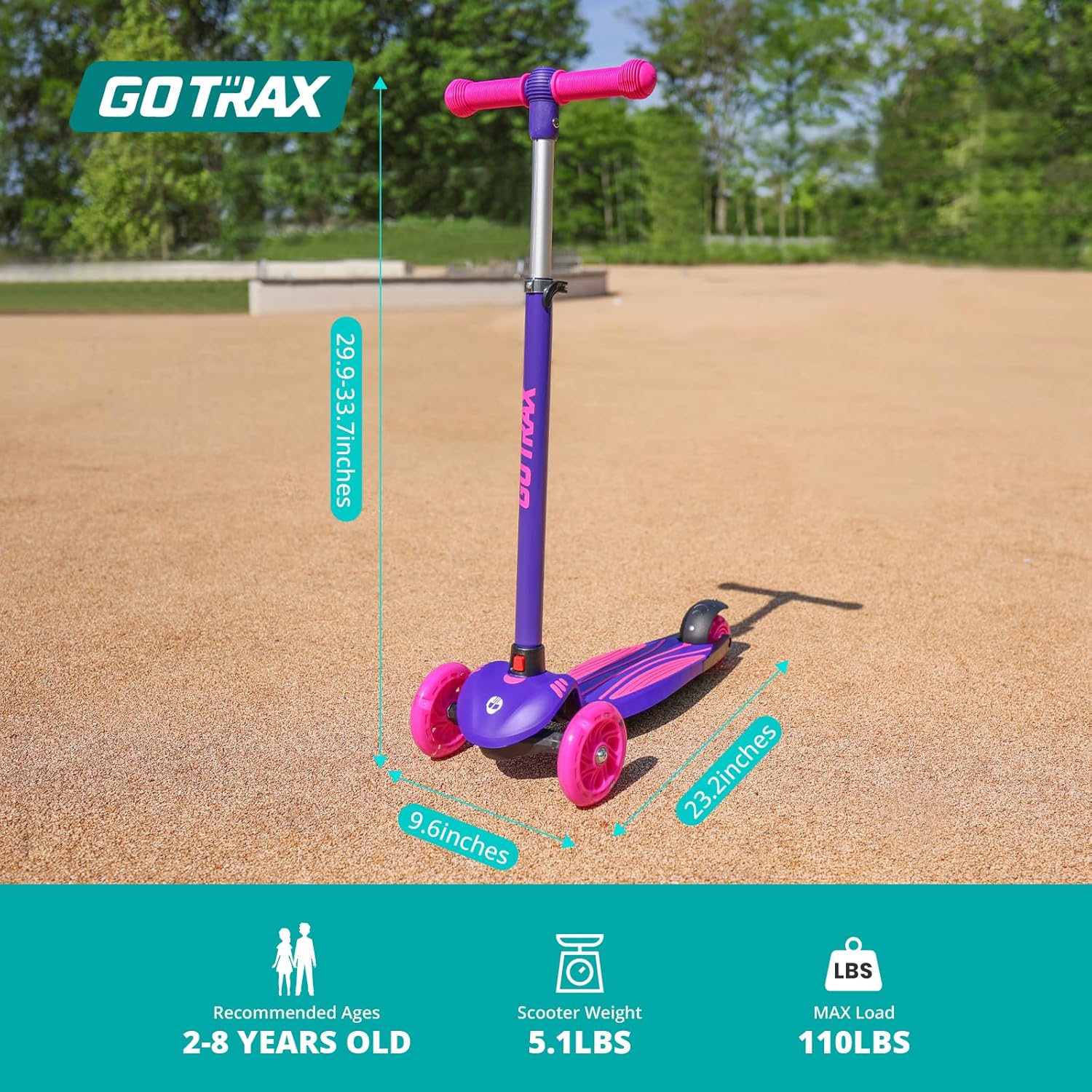 Gotrax KS1 Kids Kick Scooter, LED Lighted Wheels and 3 Adjustable Height Handlebars, Lean-to-Steer & Widen Anti-Slip Deck, 3 Wheel Scooter for Boys & Girls Ages 2-8 and up to 110 Lbs - Image 8