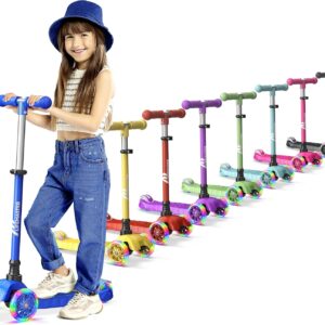 Lifemaster Mini 3-Wheel Kids Scooter with Multi-Color Wheel Lights – 4-Height Adjustable Handlebar, Wide Anti-Slip Deck, Child Safety Certified, Boys & Girls Ages 2+ Supports Up to 110 lbs