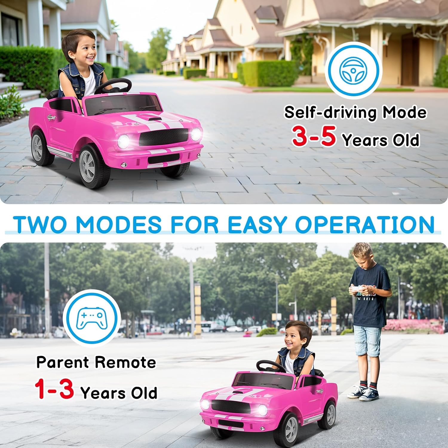 Winado 12V Licensed Shelby Electric Car for Kids, Battery Powered Ride On Toy for Toddlers with Remote Control, Upgrade Panel, Bluetooth, Shock Absorbers, Safety Belt, 3 Speeds, LED Lights - Pink - Image 3