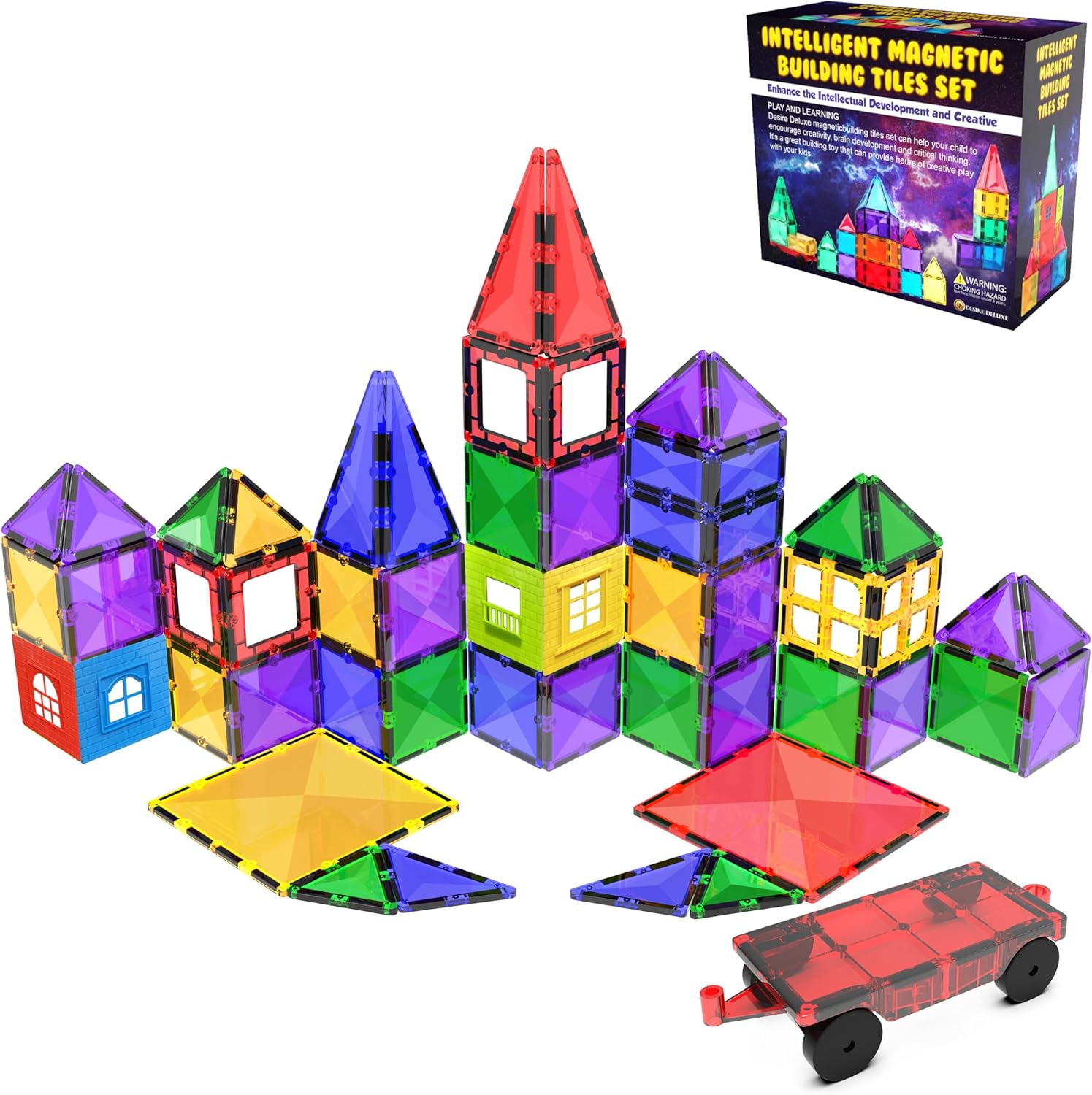 Magnetic Tiles Building Blocks Toy - STEM Educational Magnet Set for Kids, Creativity Preschool Learning Sensory Montessori Toddler Toys for Boys & Girls 3+ Years Old - 57PC - Image 7