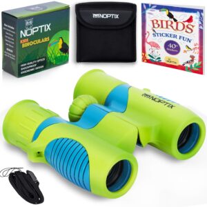 Binoculars for Kids, Girls or Boys Real Kids Binoculars in Vibrant Green Blue – Includes Sticker Book with 40 Bird Species – Small Toys for Toddlers