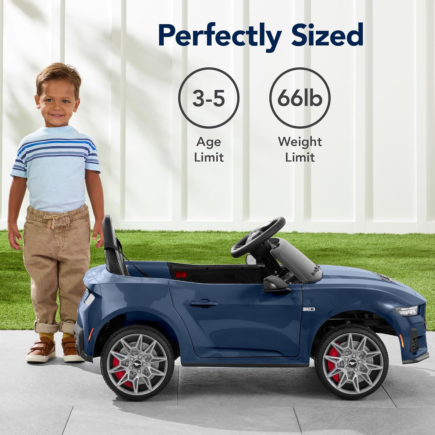 Best Choice Products Kids 12V Electric Ride On Car Officially Licensed Ford Mustang w/Parent Control, LED Lights, 2 Speeds, Bluetooth - Blue - Image 5
