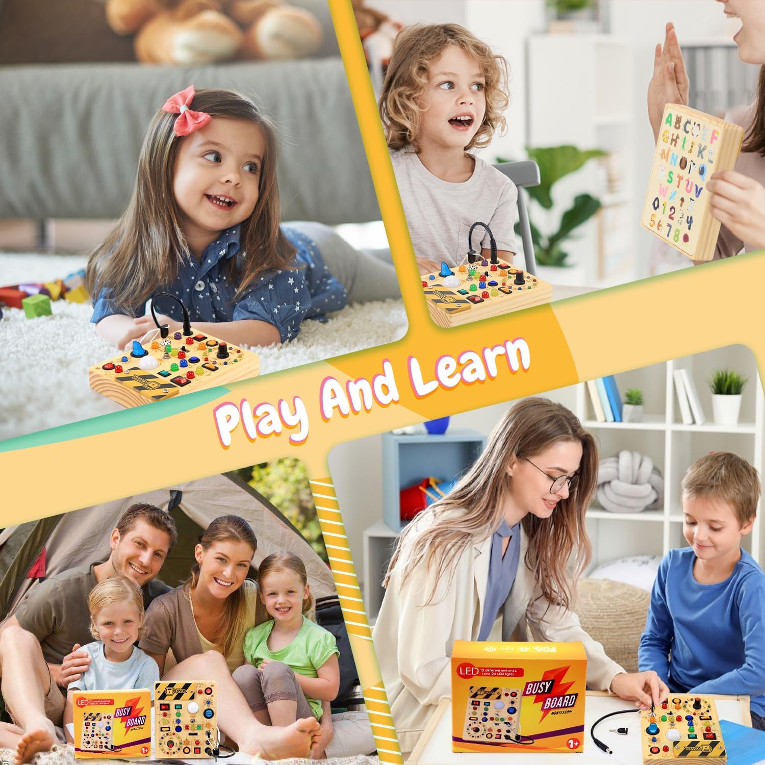 Busy Board with LED Light Switches, Montessori Toys for 1 2 3 Years Old, Toddlers Wooden Toy Sensory Activity Board, Travel Toys for 1+ Year Old Boy & Girl Birthday Gift - Image 7