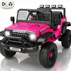 Hikole 24V Ride On Toys for Big Kids, 24V Power Wheels Truck with Remote Control, 3 Speed, Bluetooth, Music, Soft Start, Spring Suspension, LED Light, Electric Cars for Kids Boys Girls 3-5, Pink
