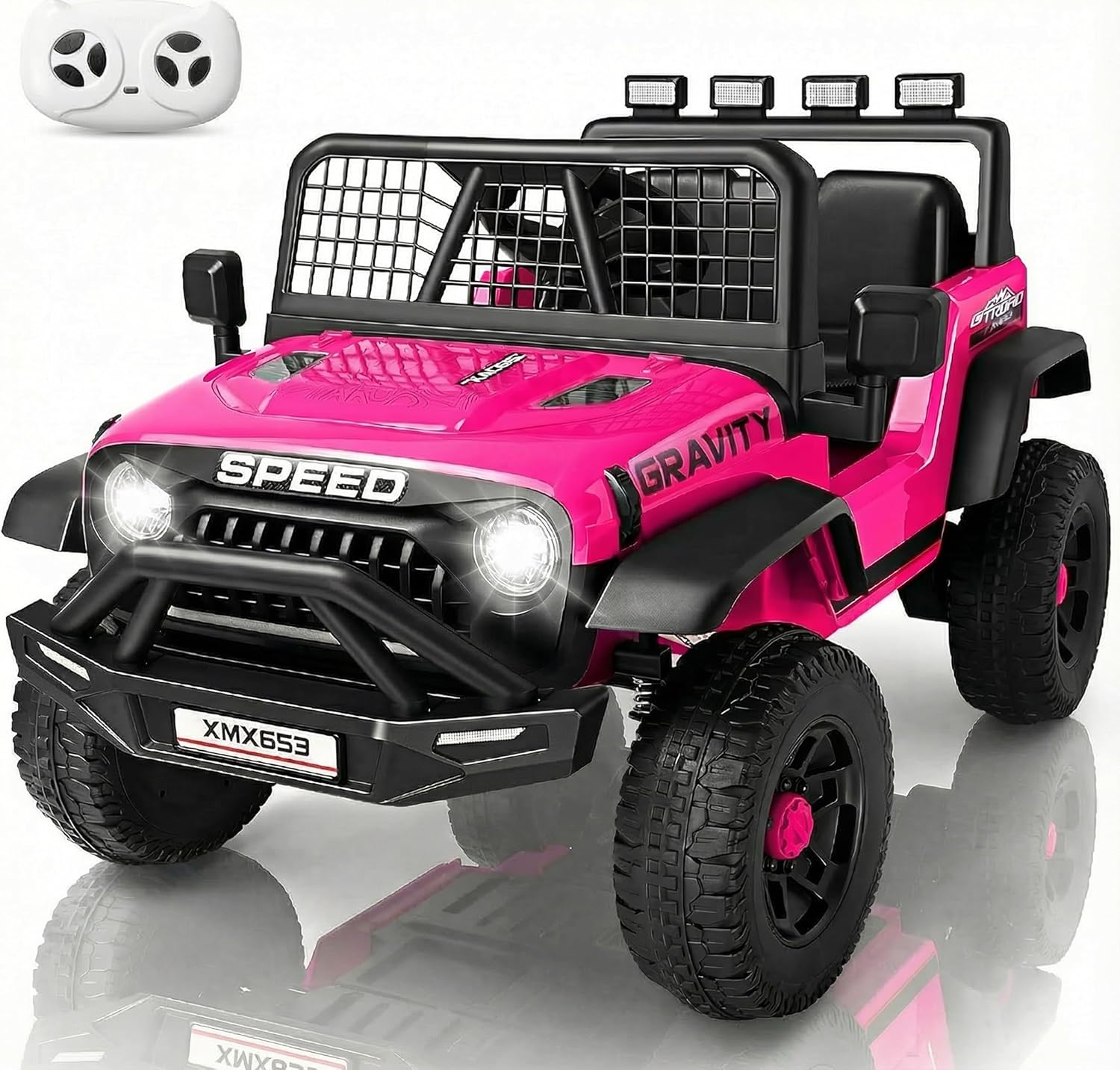 Hikole 24V Ride On Toys for Big Kids, 24V Power Wheels Truck with Remote Control, 3 Speed, Bluetooth, Music, Soft Start, Spring Suspension, LED Light, Electric Cars for Kids Boys Girls 3-5, Pink