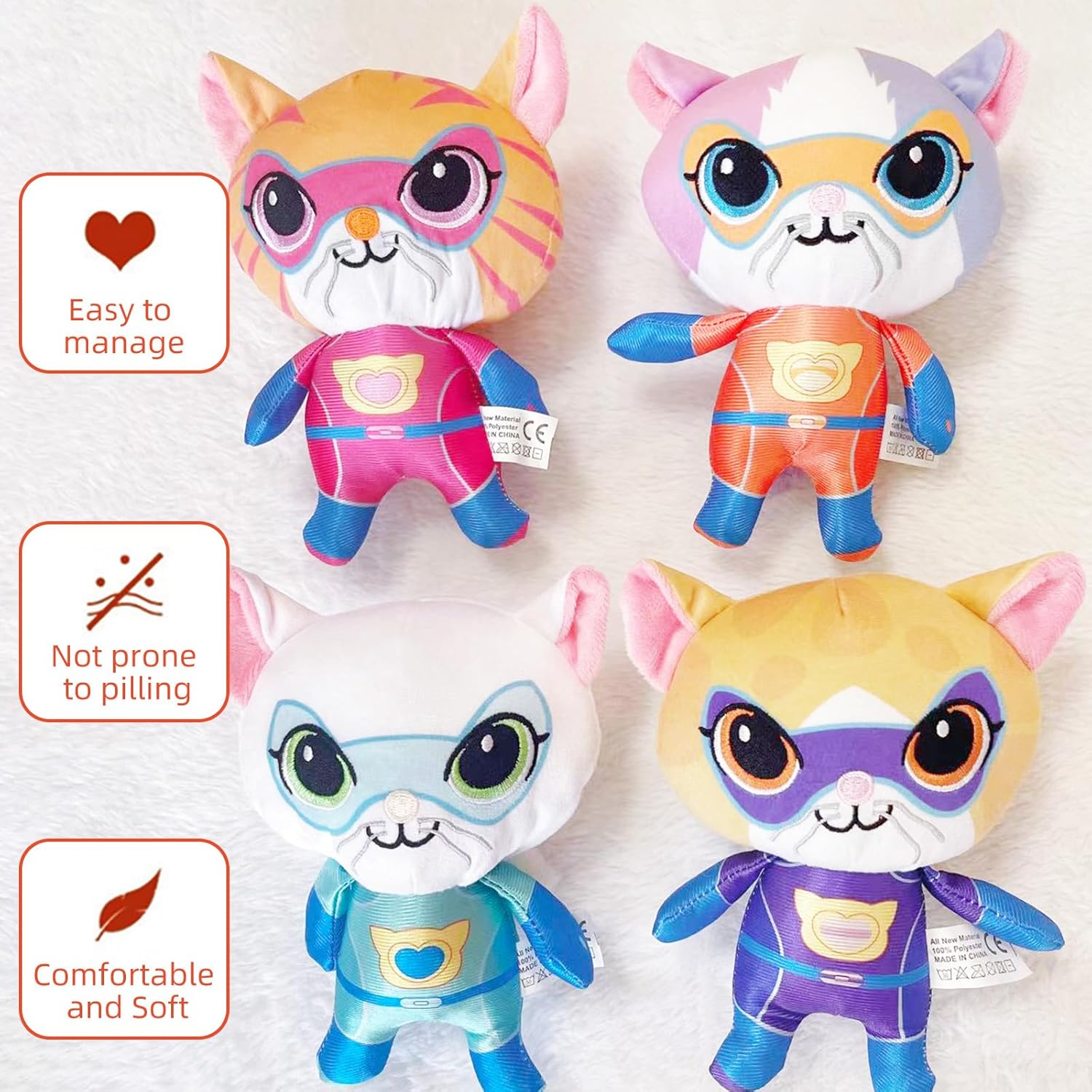 Super Cat Plush Toy – Set of 4 Soft Stuffed Animals – Sparks, Buddy, Ginny, Bitsy – Adorable Kitties Gift Set for Children(8Inch) - Image 4