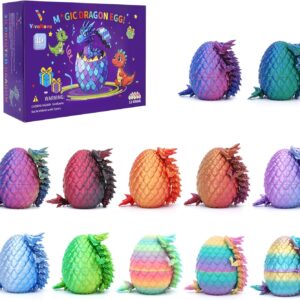 VivaNova 12 Pack 3D Printed Dragon Eggs, Surprise Eggs with Articulated Mini Dragons Inside, Classroom Gifts for Kids, Classroom Prizes, Party Favors, Treasure Box Toys