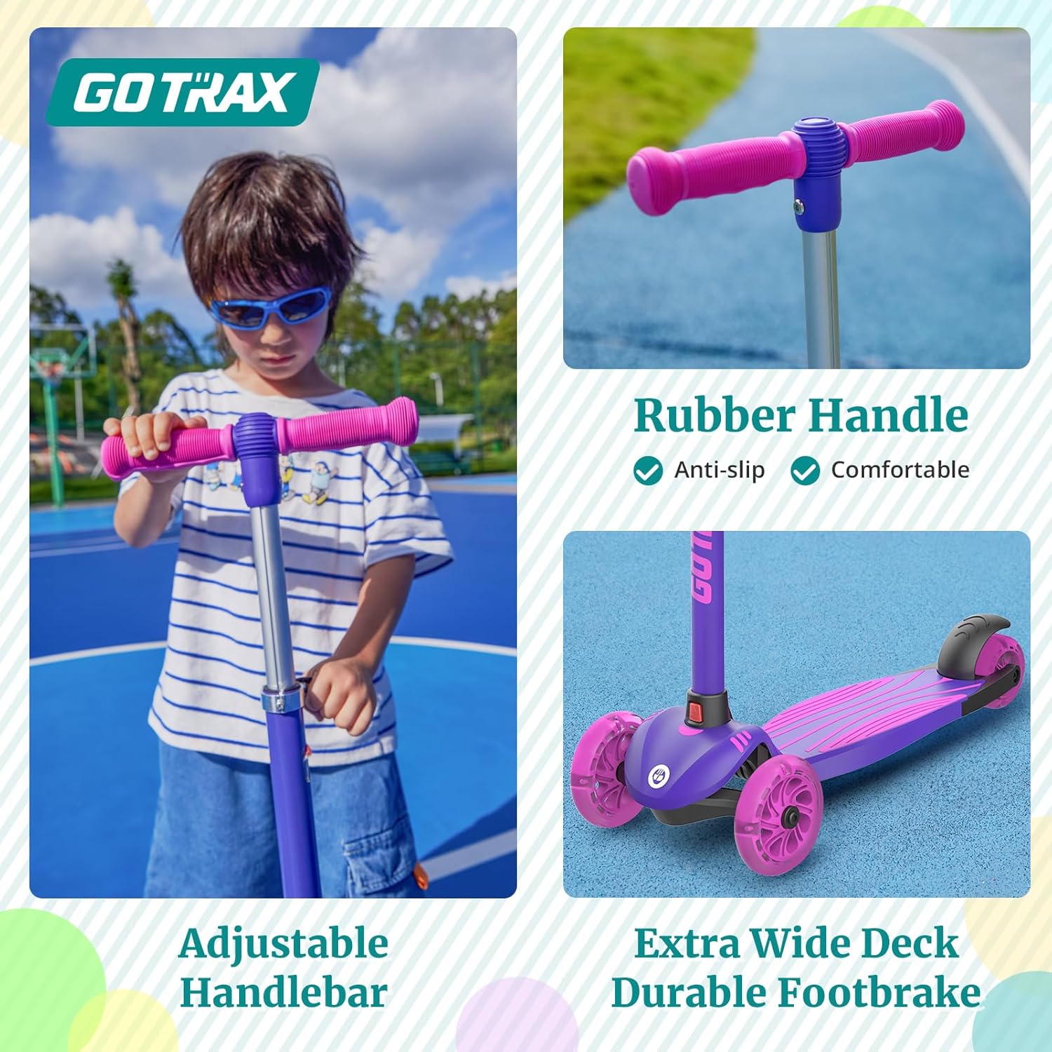 Gotrax KS1 Kids Kick Scooter, LED Lighted Wheels and 3 Adjustable Height Handlebars, Lean-to-Steer & Widen Anti-Slip Deck, 3 Wheel Scooter for Boys & Girls Ages 2-8 and up to 110 Lbs - Image 6