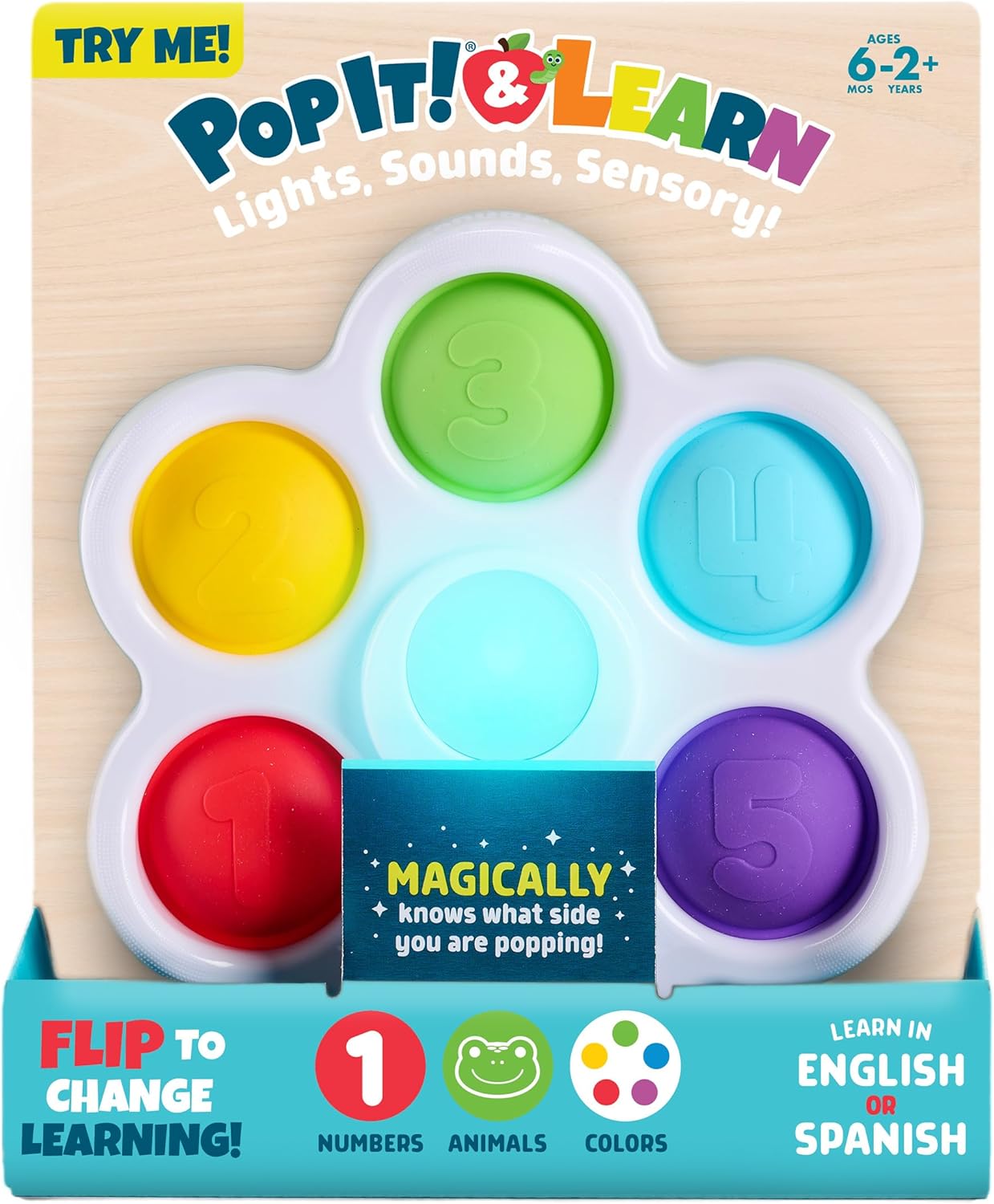 Chuckle & Roar Pop It! and Learn Educational Electronic Popping Toy – Bilingual Baby Learning Toy (English & Spanish), Lights & Sounds, Numbers, Animals & Colors – Toy for Ages 6 Months–2+
