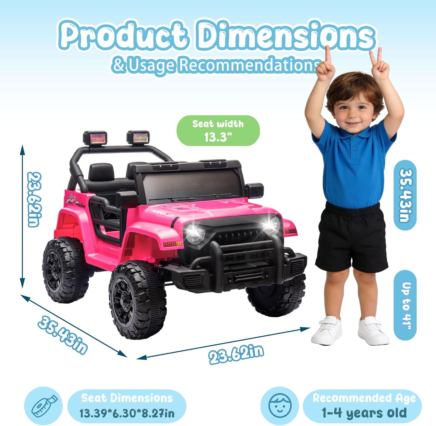 12V Ride on Toys for Toddlers, Kids' Electric Vehicles W/Parents Control, Ride on Truck Car with Music, Bluetooth, USB, Four-Wheels Suspension for Age 2-4 (Pink) - Image 2