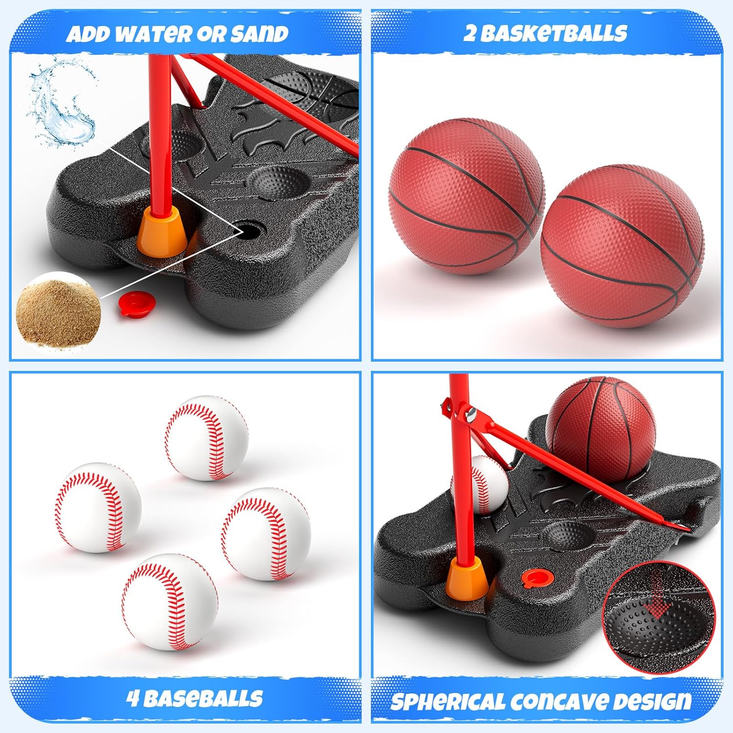 HopeRock 2 in 1 Kids Basketball Hoop and T Ball Set, Adjustable Basket Ball Stand,Hanging Tee Baseball for Toddlers Boys Girls Ages 2 3 4 5 6 7 8 Years Old, Outdoor Toys Gifts - Image 7