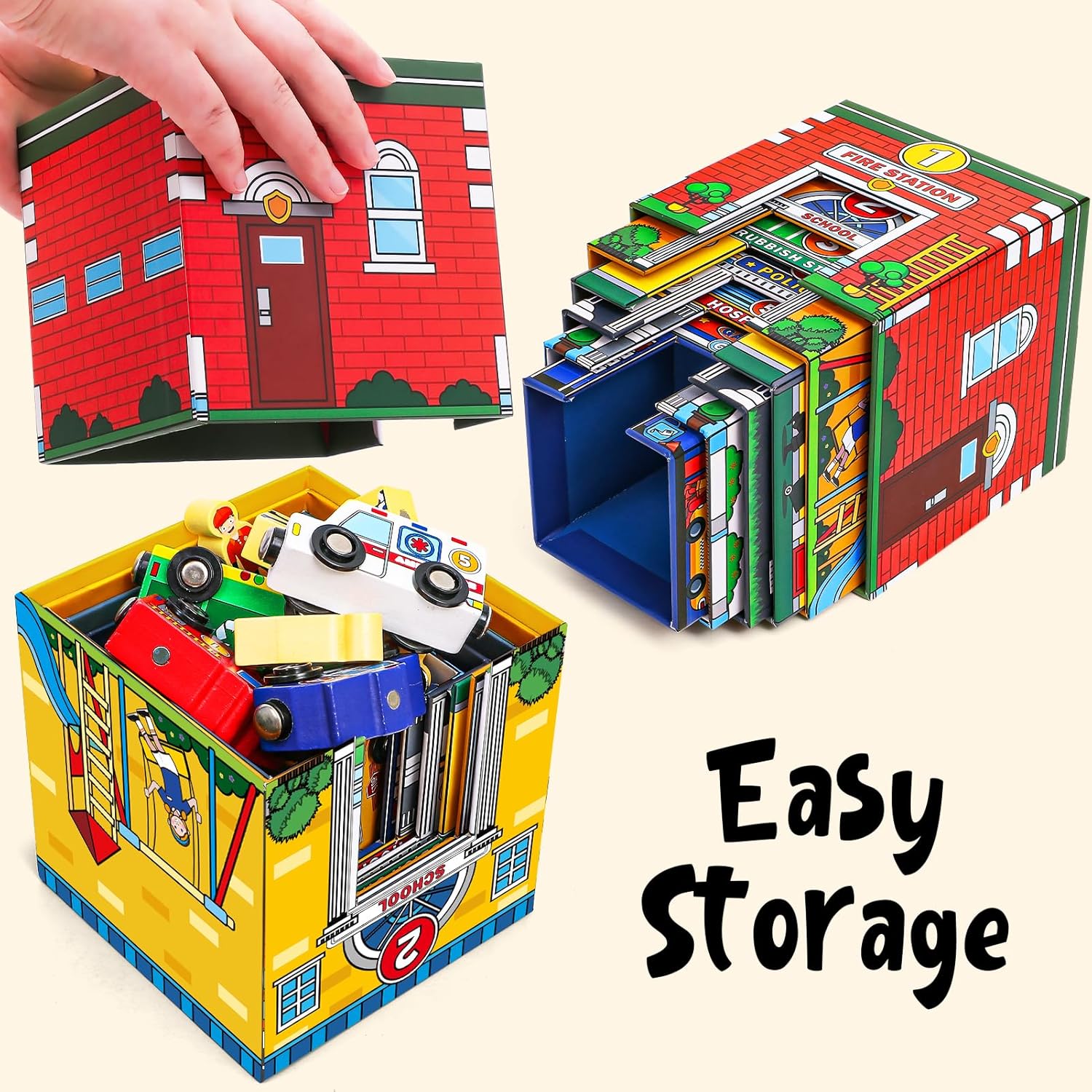 Atoylink Toddler Sorting and Stacking Toys with Magnetic Wooden Cars & Community Helpers, Baby Number Blocks Nesting Boxes Preschool Learning Montessori Toys for 1 2 3 Year Old Boys Girls Gift - Image 6
