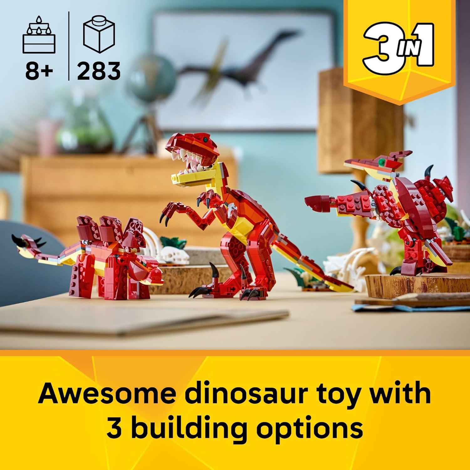 LEGO Creator 3 in 1 Fierce Dinosaur Building Toy for Boys & Girls, Ages 8+ - Gift for Birthdays - Kids Build 1 of 3 Prehistoric Animal Figures - 31379 - Image 2
