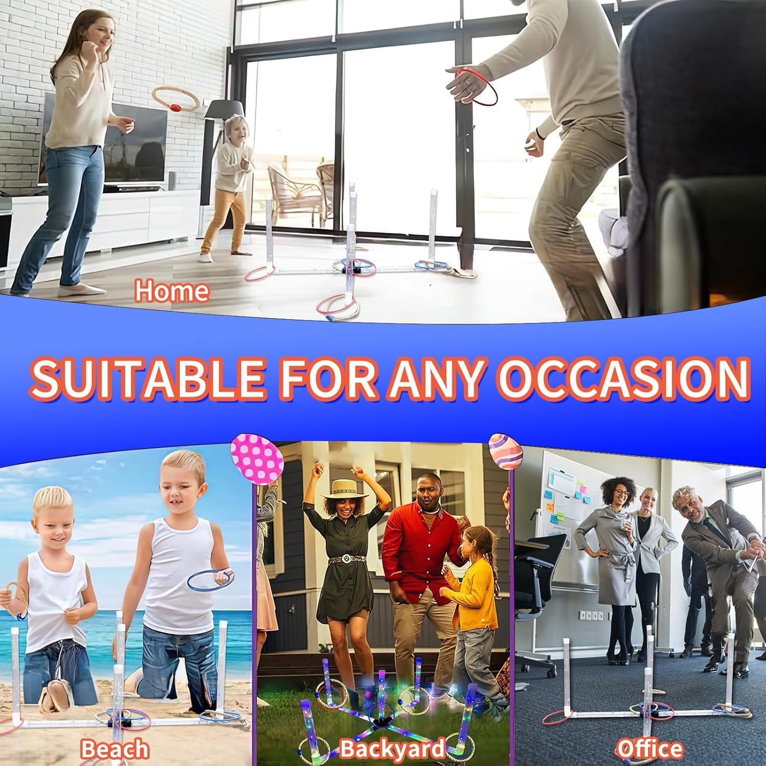 Ring Toss Outdoor Games with 16 Rings, Backyard Games Lawn Games for Adults & Kids, Backyard Camping Activities, Outdoor Games for Kids, LED Ring Toss - Image 9