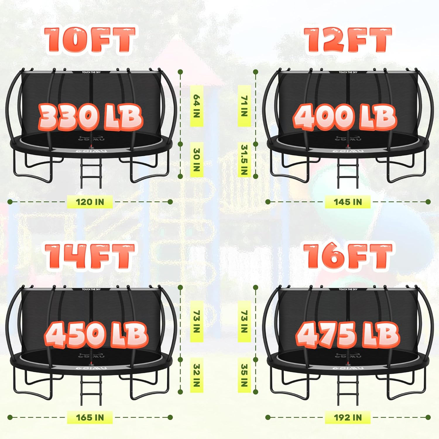10FT 12FT 14FT 16FTOutdoor Recreational Trampoline with Enclosure Net, Bolt-Free Design Yard Trampoline with Wide Ladder and AntiRust Coating, 2 in 1 Connector for Kids Adults, ASTM Approval - Image 8