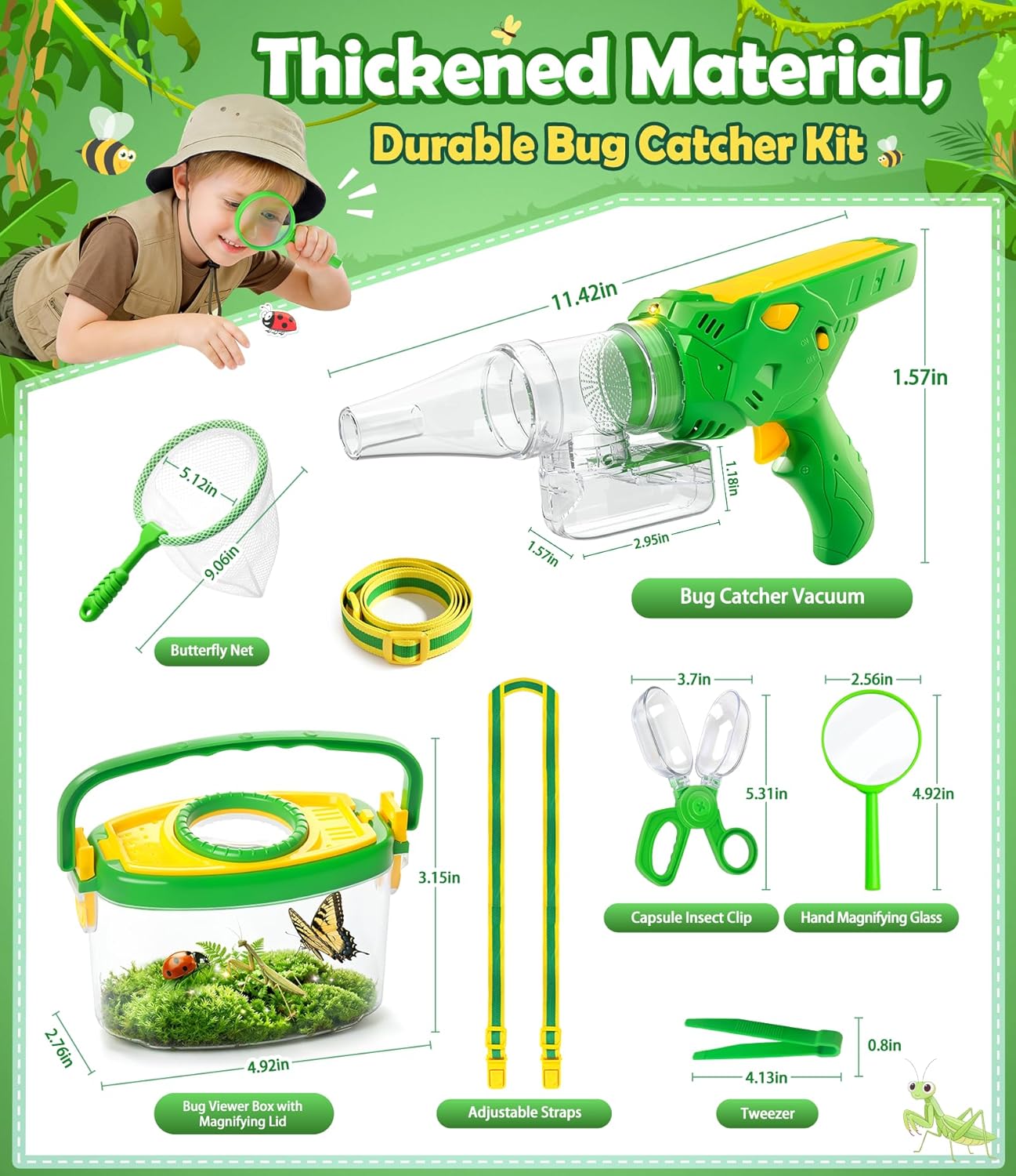 Bug Catcher for Kids 3-12, Bug Vacuum Bugs Catching Release Kit, Magnifying Glass Bug Collector Butterfly Net Bugs Grabber Insect Catcher Tweezers, Boys Outside Explorer Toys Birthday Gift - Image 8