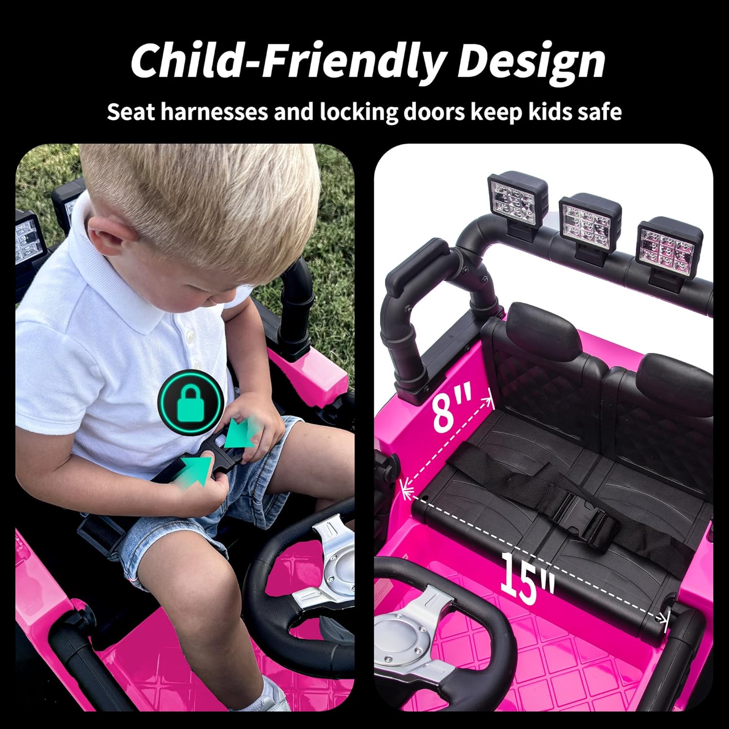 Hikiddo 24V Kids Ride on Car, Kids Electric Vehicles Car Ride on Toy Truck for Toddlers 3-5 w/Remote Control, 400W Motor - Pink - Image 6