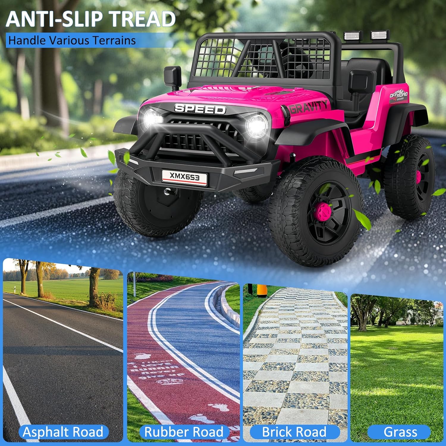 Hikole 24V Ride On Toys for Big Kids, 24V Power Wheels Truck with Remote Control, 3 Speed, Bluetooth, Music, Soft Start, Spring Suspension, LED Light, Electric Cars for Kids Boys Girls 3-5, Pink - Image 5