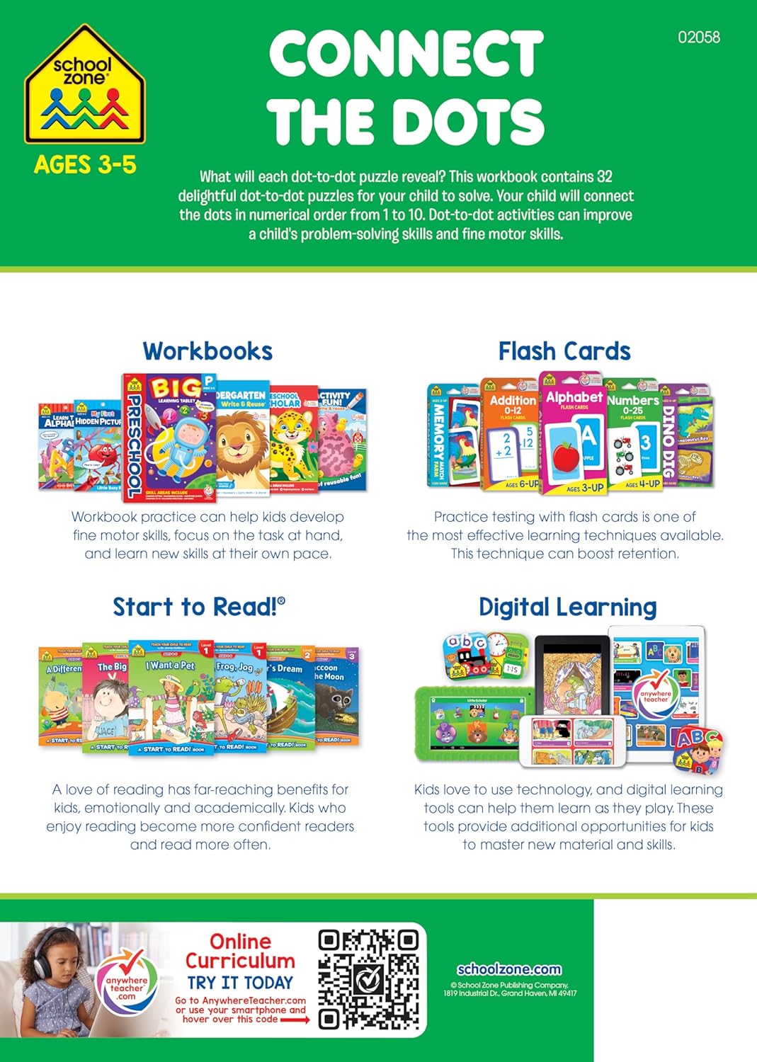 School Zone Connect the Dots Workbook: 32 Pages, Preschool, Kindergarten, Dot-to-Dots, Counting, Number Puzzles, Numbers 1-10, Coloring, Ages 3 to 5 (Get Ready! Book Series) - Image 2