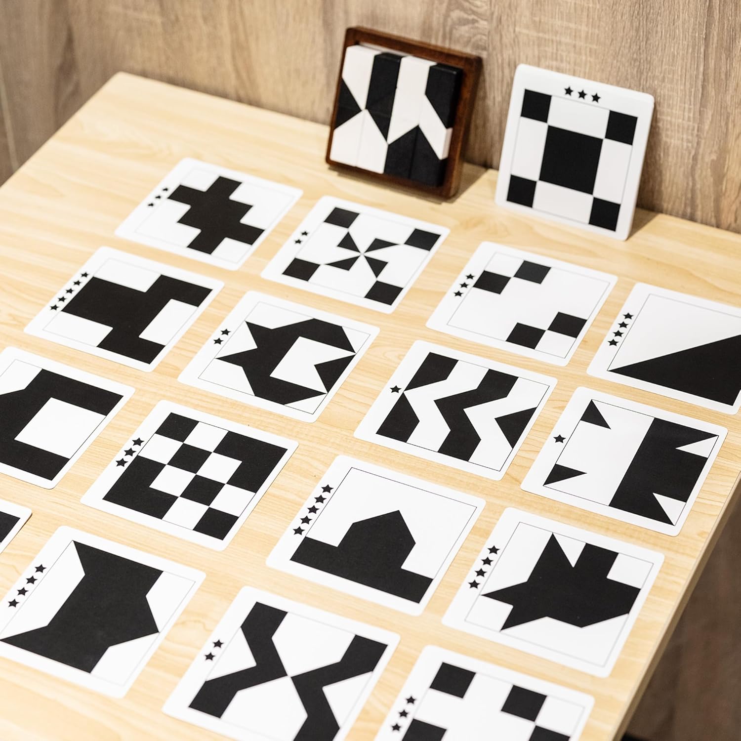 Wooden Hidden Blocks Puzzle Game - 80 Brain Challenges with Solid Wood Box & Deluxe Black and White Pieces, 3D Logic & Spatial Thinking Tabletop Toy, Perfect for Family Fun & Creative Gifts - Image 2