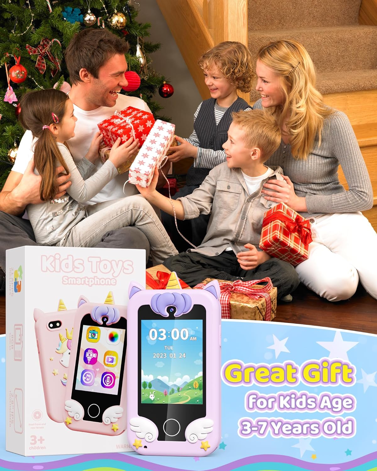 Kikapabi Kids Toy Smartphone, Unicorn Gifts for Girls Boys Ages 3-8 Years Old, Touchscreen Fake Play Phone with Music Dual Camera Puzzle Games, Birthday, Kids Trip Activity - Image 6