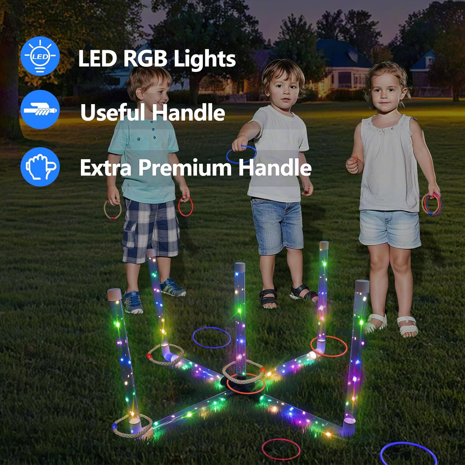 Ring Toss Outdoor Games with 16 Rings, Backyard Games Lawn Games for Adults & Kids, Backyard Camping Activities, Outdoor Games for Kids, LED Ring Toss - Image 2