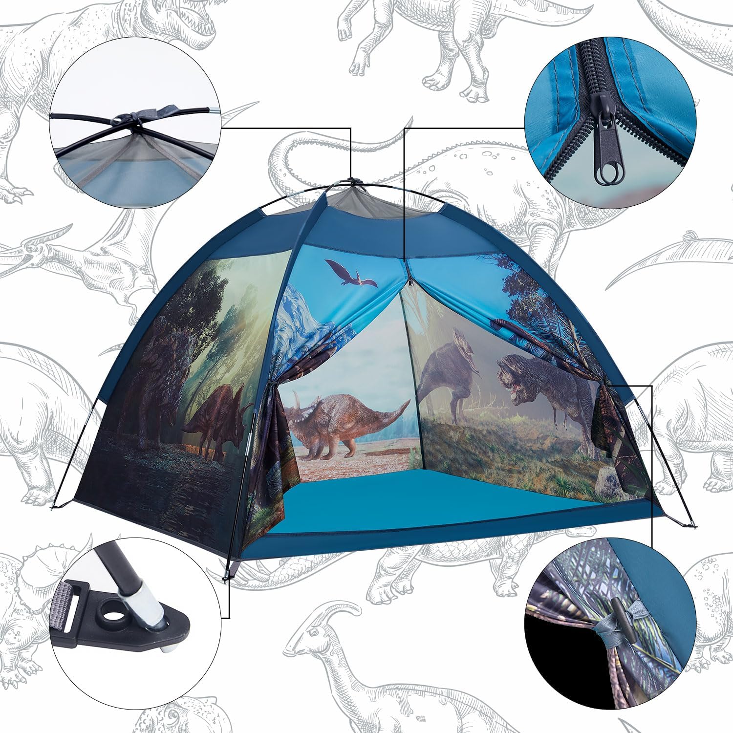 Mnagant Dinosaur Kids Play Tent-61”x61”x45”Realistic Dinosaur Kids Tent Indoor & Outdoor, Pop Up Play House for Kid, Boys & Girls Age 3-12 - Image 6