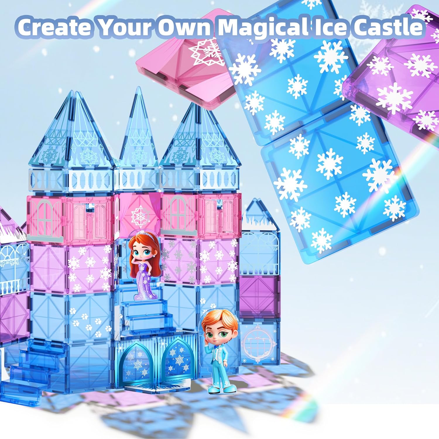 GobiDex Magnetic Building Blocks Princess Castle with 2 Dolls & Stairs, STEM Magnetic Tiles Building Toys for Kids Ages 3-5 4-8, Magnets Sensory Toddler Toys Birthday Gifts for 3+ Year Old Girls Boys - Image 6