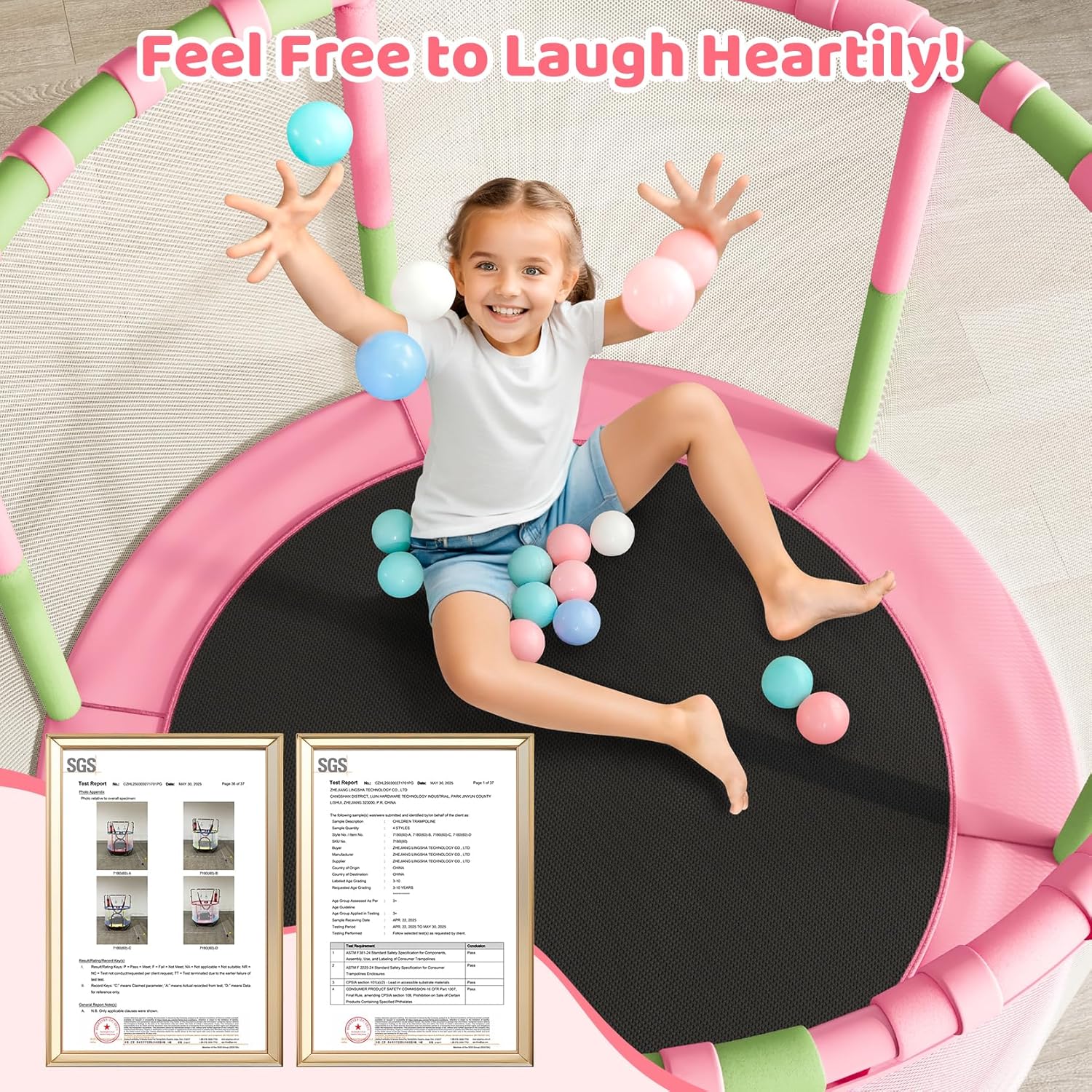 Yohood 55" Trampoline for Kids with Enclosure, 6-in-1 Toddler Trampoline Indoor Outdoor, Upgrade Full Anti-Rust Tube with Adjustable Gymnastics Bars for Boys Girls Ages 3-10 - Image 6