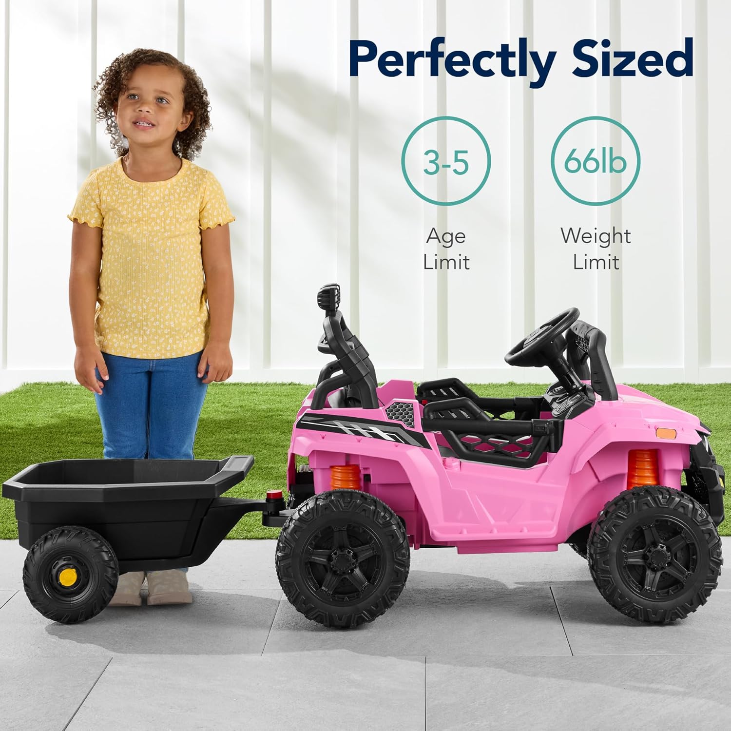 Best Choice Products Kids 12V Electric Ride On UTV Car and Trailer w/Parent Control, LED Lights, 2 Speeds, Bluetooth - Pink - Image 5