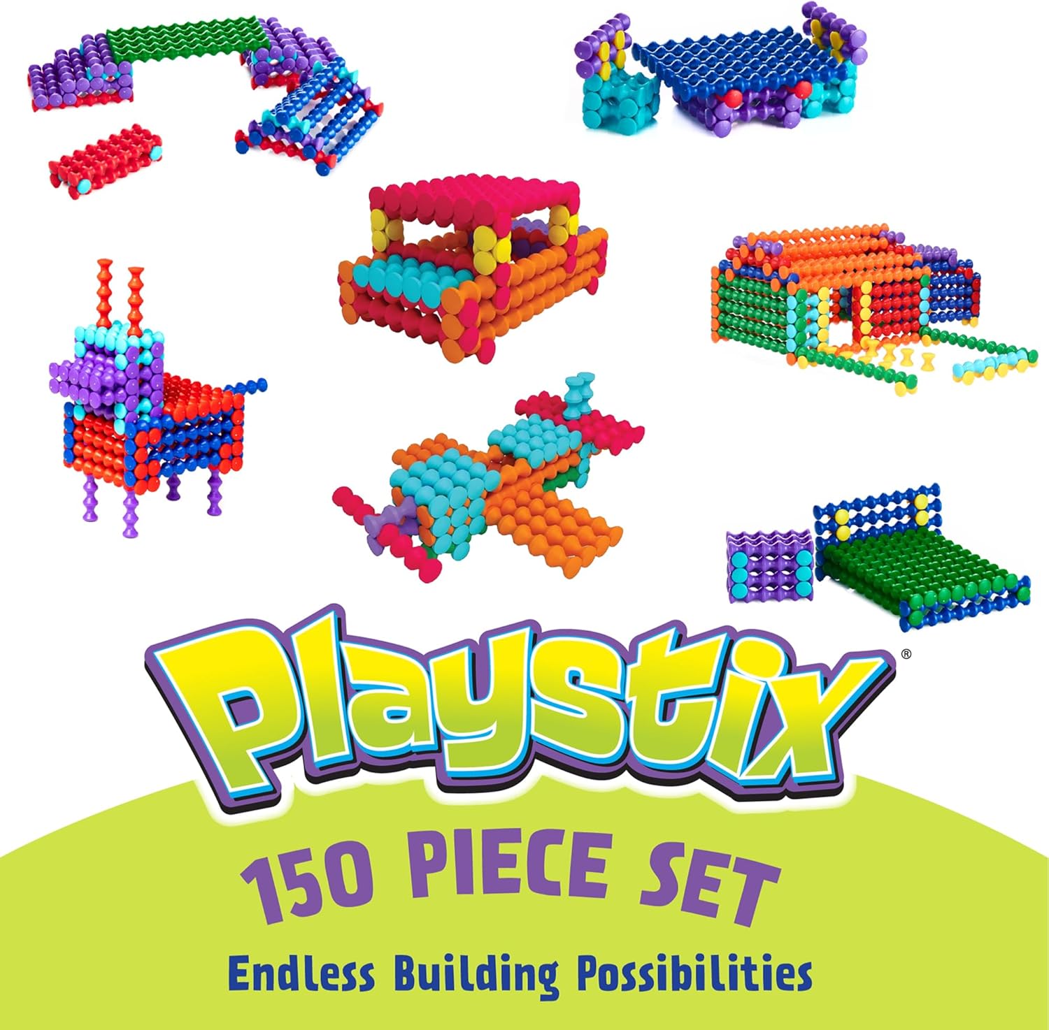 POPULAR PLAYTHINGS Playstix Construction Toy Set with Building Sticks for STEM and Classroom Use, for Kids Ages 4 and Up - 150 Piece Kit - Image 3