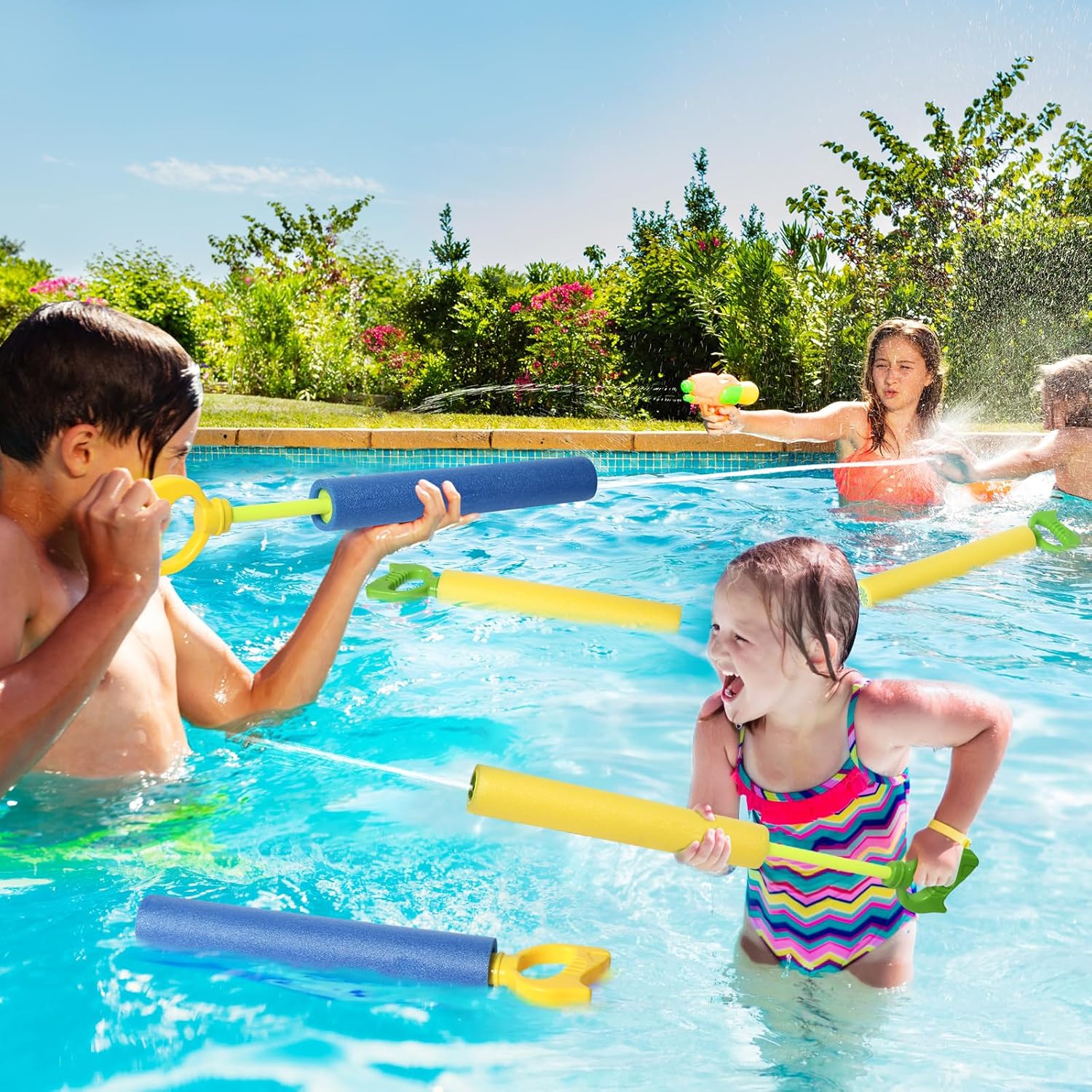 4-Pack Water Blaster Soaker Guns Set,15'' Water Guns with Plastic Handle Outdoor Swimming Pool Beach Summer Fun Party Games - Image 5