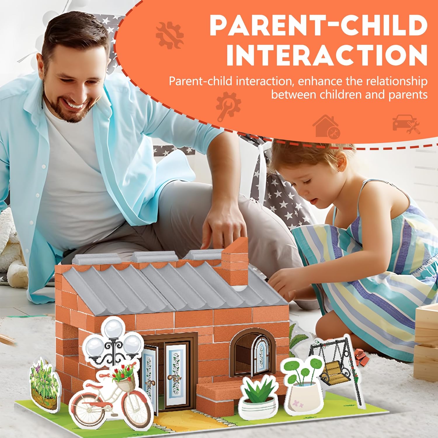 House Building Set for Kids 4+, Mini Brick Construction Kit with Mortar, STEM Architecture Blocks, Reusable DIY Projects, Creative Birthday Gift - Image 7