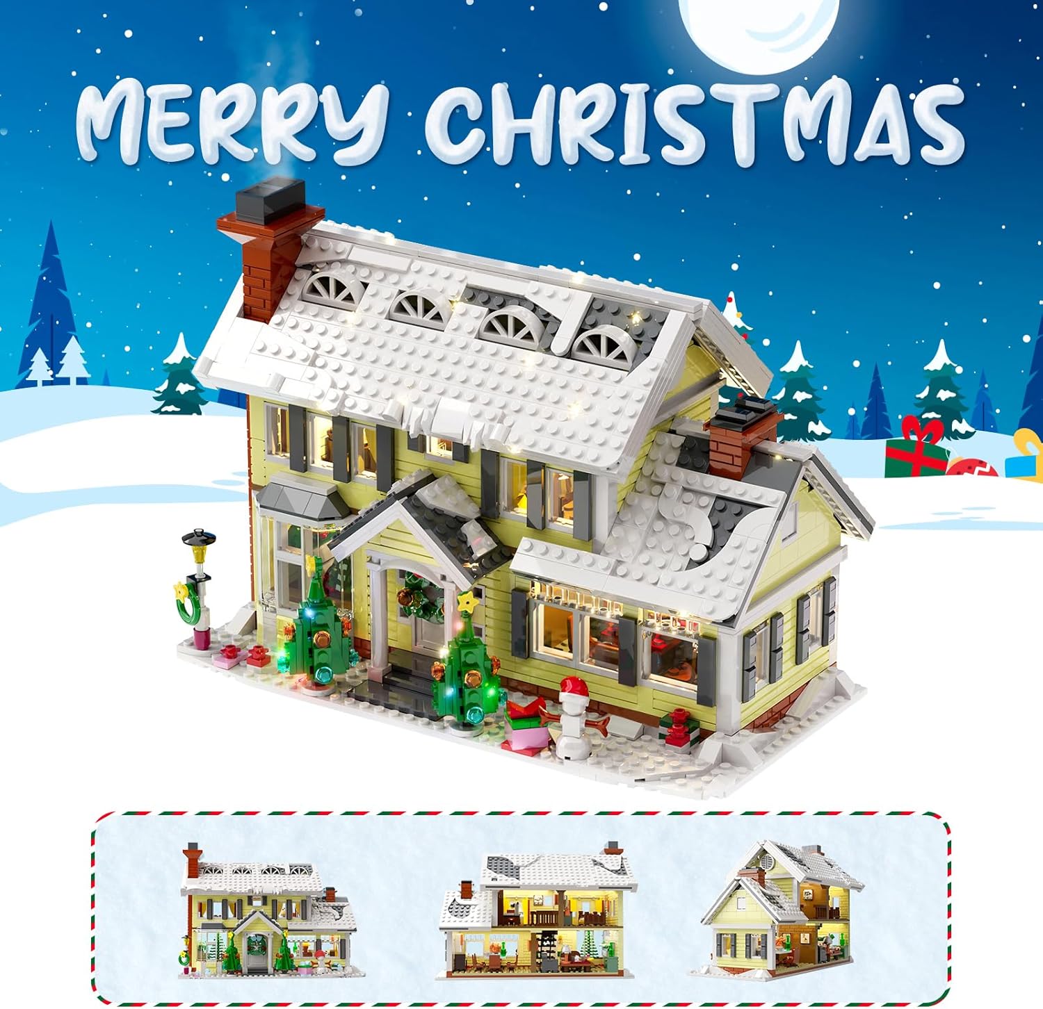 Christmas Holiday House Building Set, LED DIY Christmas Holiday Snow Village, Christmas House Compatible with Lego Gifts for Boys, Girls, Family, and Friends (1156pcs) - Image 2