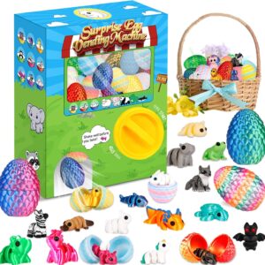 Prefilled Easter Eggs – 24Pcs 3D Printed Surprise Eggs with 3D Animals Toys Capsule Vending Machine Toy Easter Eggs Filled Gifts for Boys Girls Kids
