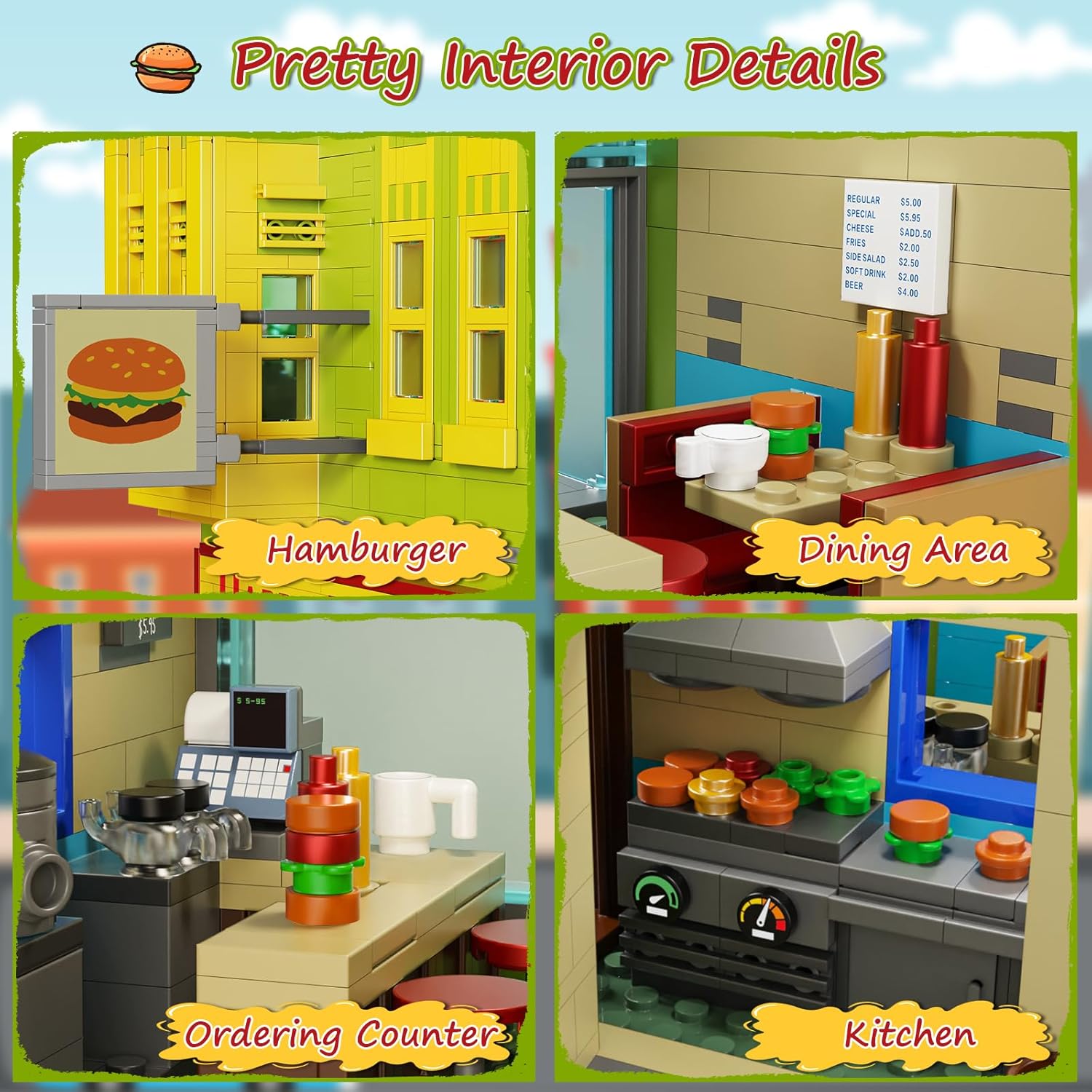 Happy Burgers House Building Set, The Bob's House Kuchi Kopi Building Blocks Toys Set Compatible with Lego, Great Gift and Collectibles Set for Belcher Family Cartoon TV Fans Boys & Girls(1018 PCS) - Image 3