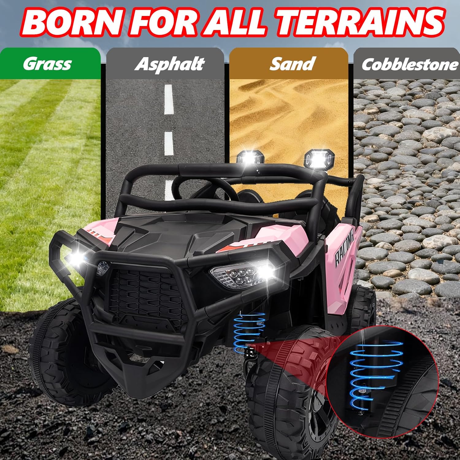 24V XL 2 Seater Ride on Car Truck, BLISSRIDE 4x200W Kids UTV w/20 Spacious Seat, 4WD/2WD, 7Ah Large Battery, Remote Control, Bluetooth, LED Lights, 24V Ride on Toys for Big Kids Boys Girls, Pink - Image 7