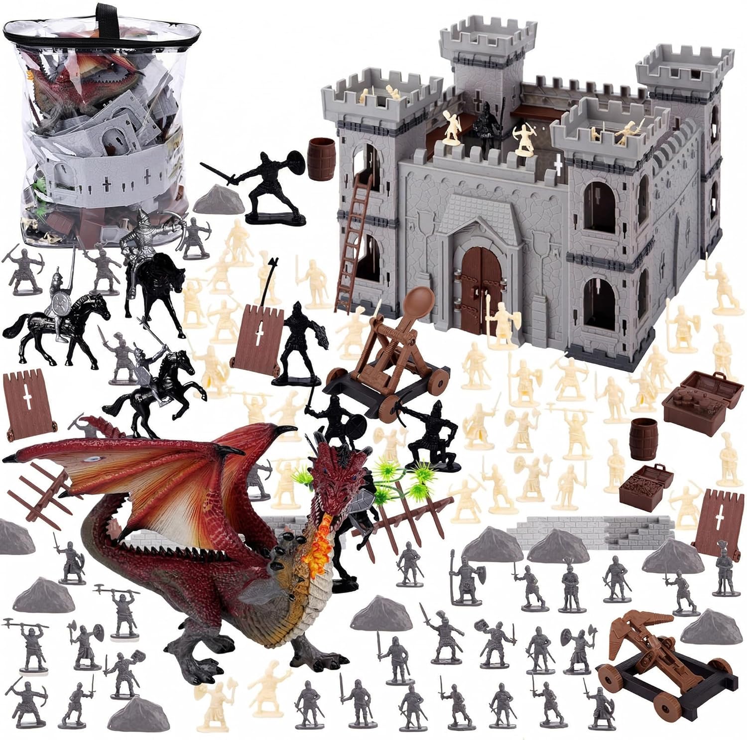 LovesTown 275 PCS Medieval Dragon Toy Set, Assembled Castle Toys Knight Warrior Figures Medieval Knights for Kids Birthday
