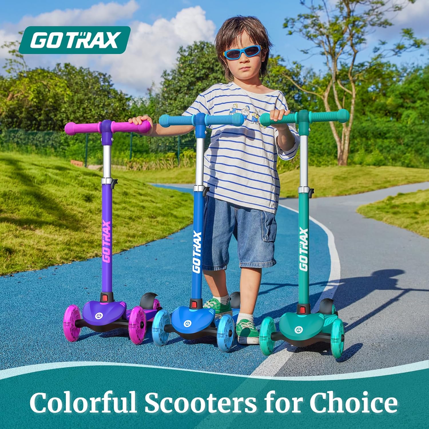 Gotrax KS1 Kids Kick Scooter, LED Lighted Wheels and 3 Adjustable Height Handlebars, Lean-to-Steer & Widen Anti-Slip Deck, 3 Wheel Scooter for Boys & Girls Ages 2-8 and up to 110 Lbs - Image 7