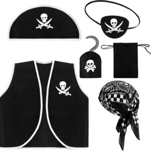 Bencailor 6 Pcs Kids Pirate Costume Accessories Set for Kids Pirate Role Play for Boys Toddlers Girls Halloween Party Cosplay Dress up